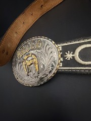 Vintage Artes Valenzuela AV Rodeo Horse Buckle & Charro Belt Mexico
