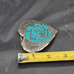 Turquoise Inlay Heart Shaped Men&rsquo;s Belt Buckle 3 Inch Silver Tone
