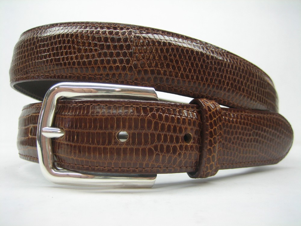 STERLING SILVER 925 SOLID BUCKLE & GENUINE LIZARD BELT 28 MM WIDE MADE IN U.S.A