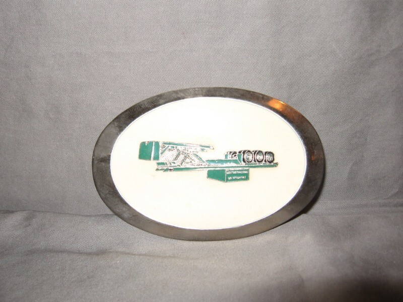 Franklin Co Tractor Oval Belt Buckle Cream & Green Inlay 3 3/4&Prime; f/s VGC