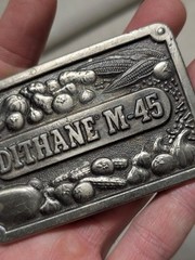1970s vintage FARMING belt buckle CROPS western FARMER cowboy BRASS rohm haas
