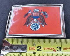 UNITED STATES SEAL EAGLE STARS & STRIPES RED BACKGROUND BELT BUCKLE