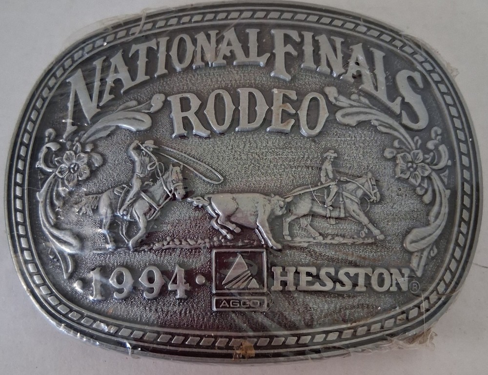1994 NEW HESSTON NFR National Final Rodeo Belt Buckle Team Roping Sealed Cowboy