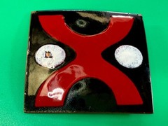 X Logo? Pattern Red Black Enamel Artisan? Vintage Belt Buckle