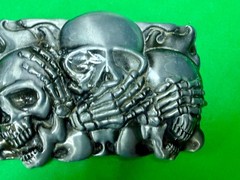 Three-skull Hear No Evil See No Evil Speak No Evil Gothic Punk Belt Buckle