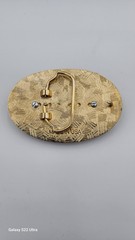 Western Style Gold Tone Oval Metal Belt Buckle with M Initial, Floral Pattern