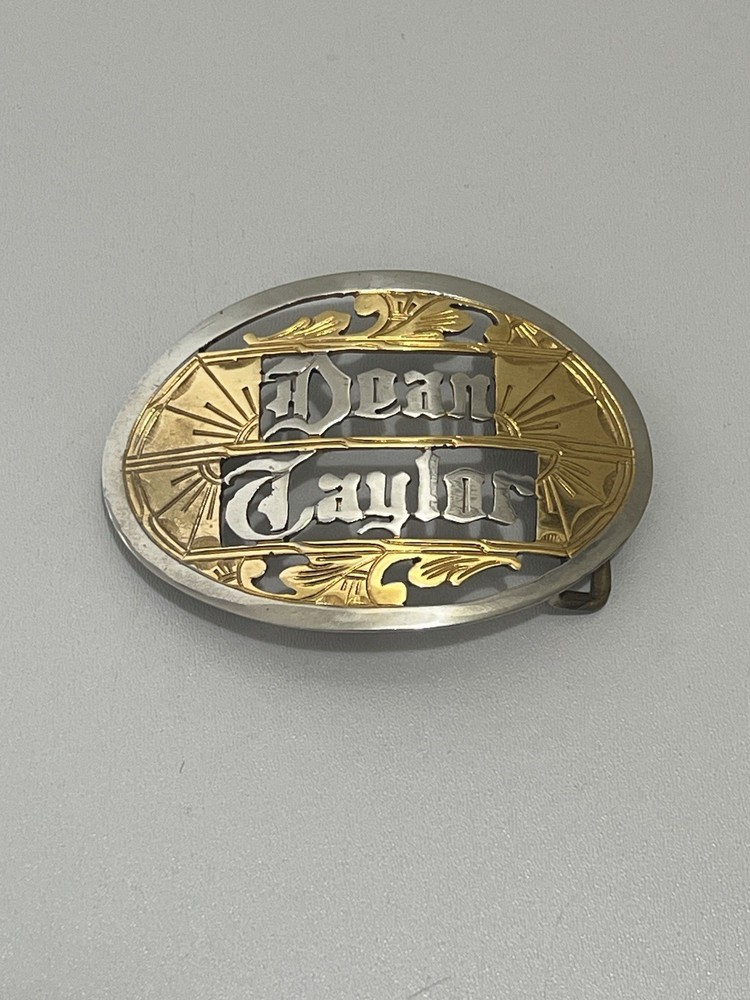 Dean Taylor Cut Out Name Belt Buckle Silver/Gold Tone