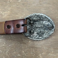 Nickel Screaming Eagle Belt Buckle w/Brown Leather Belt Size 36 Western Cowboy
