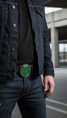 Men Silver Metal Buckle Gothic Fashion Green Skeleton Biker Skulls Heavy Duty