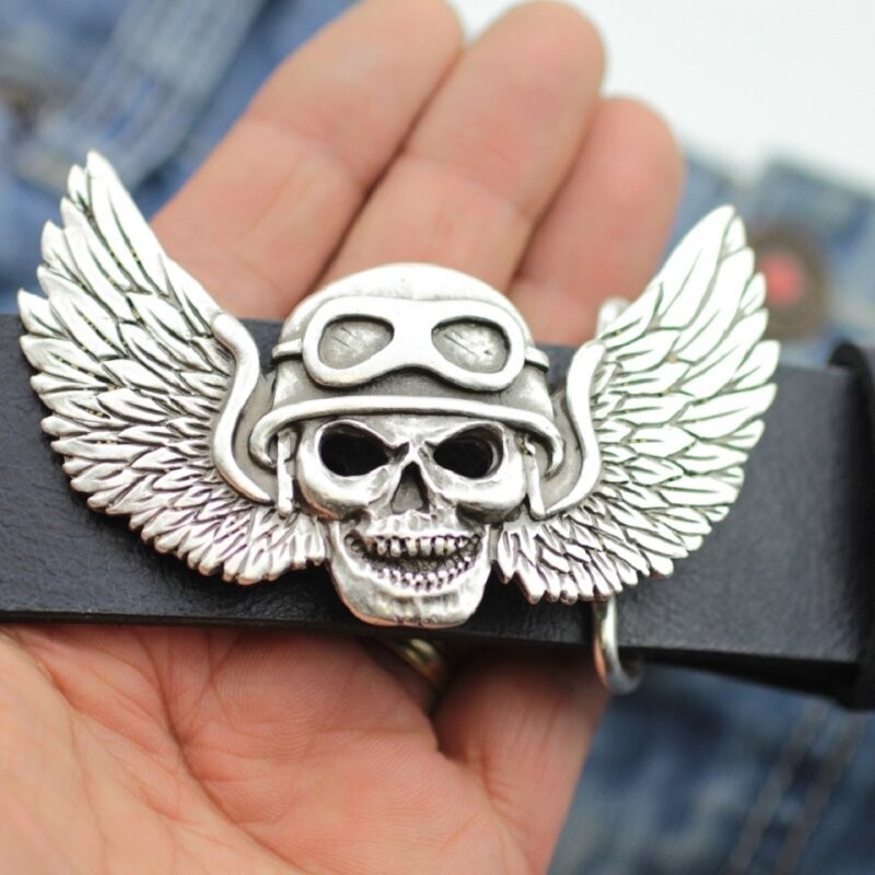 Angel of Death Belt Buckle Skull With Helmet And Wings Dark Art Metal