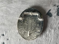 Crumrine Belt Buckle 3.75 x 3 in Horse Trio Oval Silver Engraved Gold 1.75