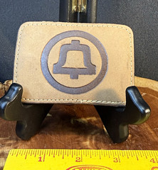 Southwestern Bell Tan Leather Frame Belt Buckle w/ Bell Logo, Fits 1.5 in
