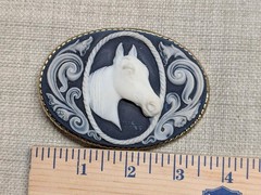 vintage CAMEO belt buckle HORSE handcrafted INCOLAY STONE equestrian WESTERN