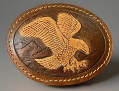 Vintage AMERICAN EAGLE Hand Tooled Leather Belt Buckle Western Cowboy Rodeo 3.5”
