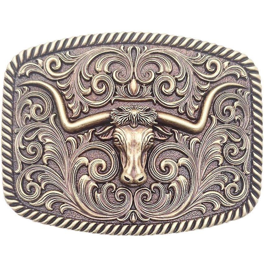 Bronze Gold Bull LONGHORN Western Belt Buckle Large Size Cowboy Rodeo buckle 028
