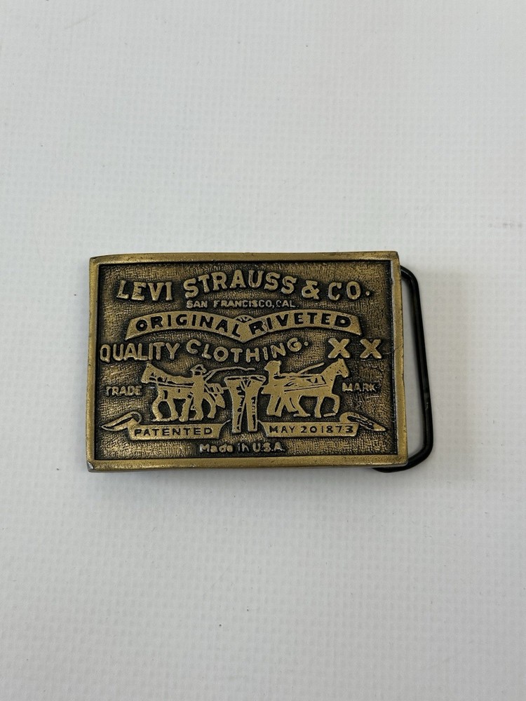 Vintage 70s 80s Levis Strauss BeltBuckle Made In USA Brass Two Horse 8909