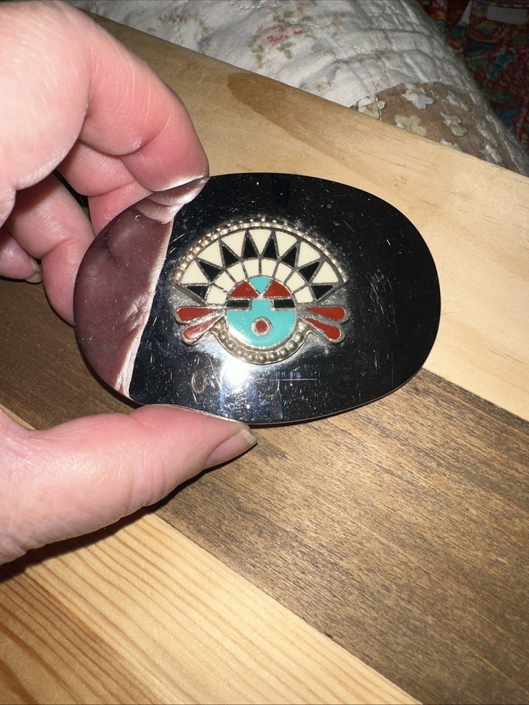 Unisex Belt Buckle Enamel Sun Face Vintage Southwestern Style Oval (HTR)