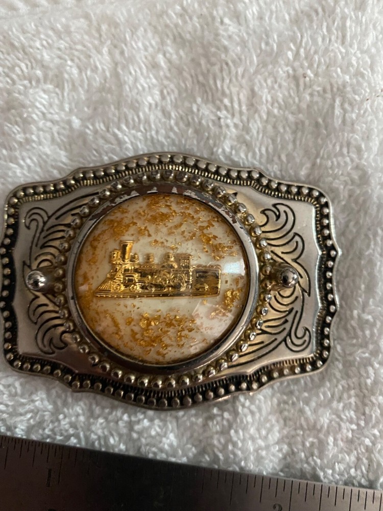 Vintage Belt Buckle with Train Railroad