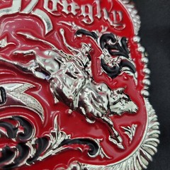 Western belt buckle 3.5×4 inches red and silver