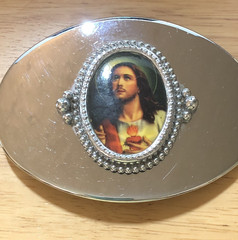 SILVER TONE MADE IS USA JESUS BELT BUCKLE 4&Prime; X 2.75&Prime;