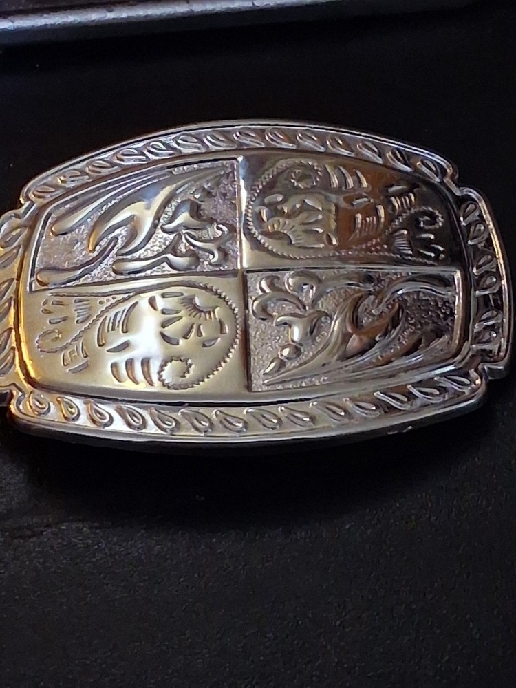 Belt Buckle Silver on Silver Western/Cowboy Vintage New Never used Made in USA