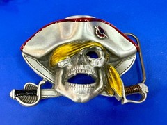 Jolly Roger Pirate Skull Crossed Swords Solid Pewter Great American Belt Buckle