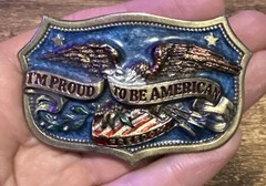 Vintage 1984 Great American Products Metal Belt Buckle “I’m Proud To Be American