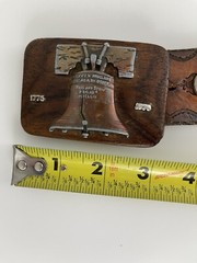 Vintage Unbranded 1776-1976 Liberty Bell Wood Belt Buckle w/ Sz 36 Leather Belt