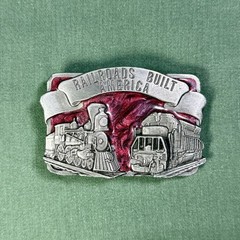Vintage 1984 Siskiyou Railroads Built America Pewter Belt Buckle Train USA Made