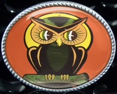 Owl Belt Buckle – Retro Halloween Art Silver Oval Handmade Buckle – 144