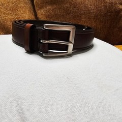 Elegant Dark Brown Leather Belt with Silver Buckle