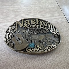 vintage NASHVILLE belt buckle WESTERN country music COWBOY guitar SOLID BRASS