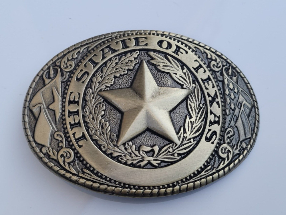 The Great State Of Texas Seal Belt Buckle – Brass Finish Texas 3.75&Prime; Oval Buckle