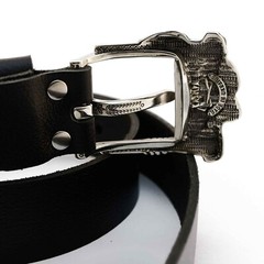 German silver skull belt buckle « Jolly Roger », Pin type Skeleton belt buckle