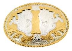 INITIAL I LETTER i MEN WOMEN RODEO REALLY COWBOY STYLE GOLD METAL BELT BUCKLE