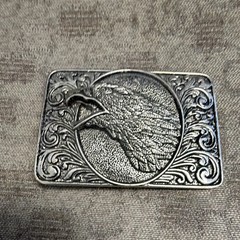 Men&rsquo;s Western Eagle Belt Buckle, Silver Tone Metal Engraved Rectangular 1.5in