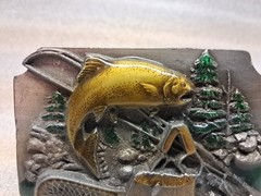 Vintage Siskiyou Belt Co Fly Fishing Outdoors Belt Buckle Brown Rainbow Trout