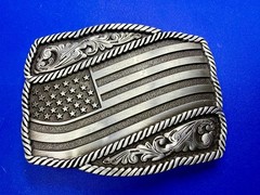 Waving American Flag Patriotic Silver Color Rope Border Western NOS Belt Buckle