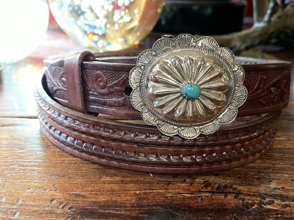 Navajo James Reid style Sterling Silver Turquoise Belt Buckle Set40-42-1.25🐂✅