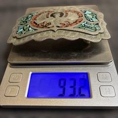 Vintage BAR-J Denver Turquoise Coral Inlay German Silver Western Belt Buckle USA