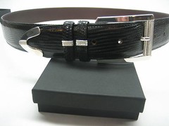 STERLING SILVER 925 BUCKLE TWO LOOP AND TIP SET & GENUINE LIZARD 1.5&Prime; BELT U.S.A