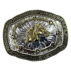 Horse Head Rodeo Belt Buckle Silver And Gold