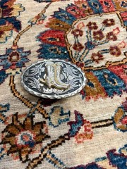 Vintage Western Cowboy Boot Belt Buckle Silver Gold Tone Engraved Rodeo