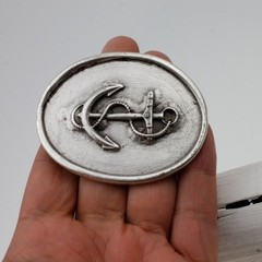 Antique Silver Look Maritime Anchor Relief Oval Belt Buckle