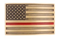 Thin Red Line Fire Fighter American USA Flag Bronze Plated Metal Belt Buckle
