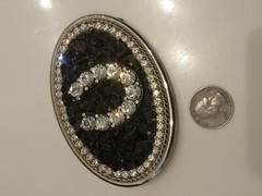 Vintage White Rhinestone And Black Onyx Horseshoe Belt Buckle