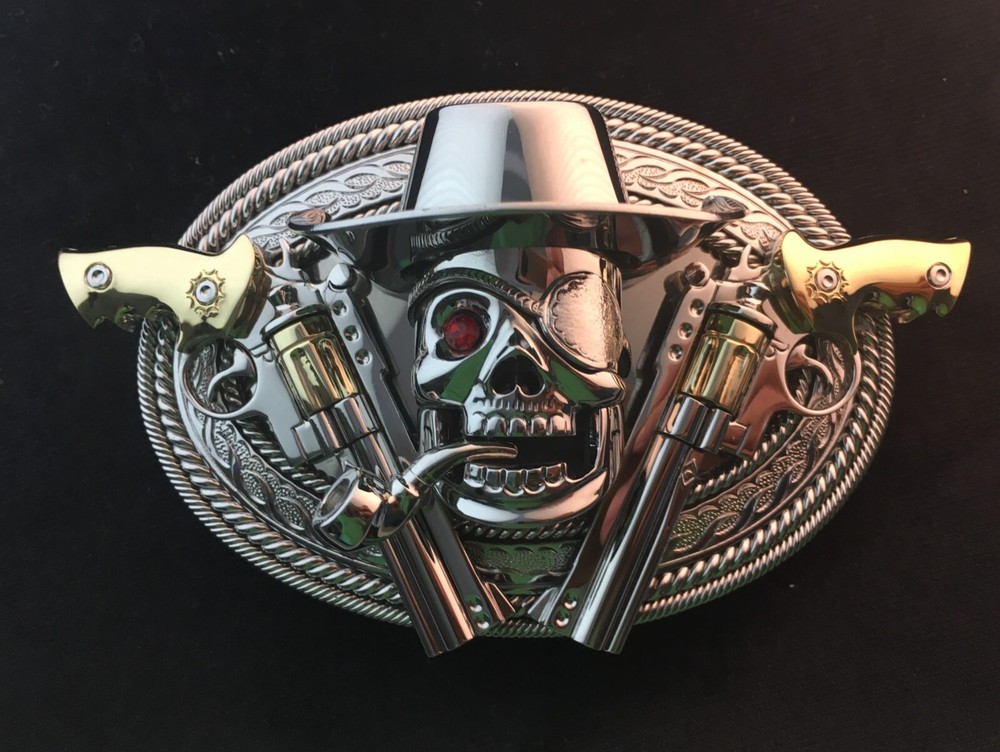 (MADE BY ORDER)BUCKLE HANDMADE STAINLESS STEEL SKULL DOUBLE GUN WITH PIPE