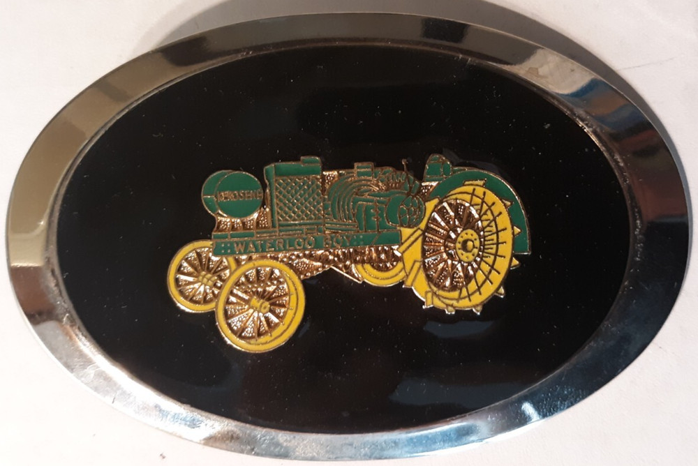belt buckle John Deere tractor silver black oval Waterloo Boy Spec Cast 3.75&Prime;
