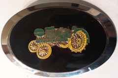 belt buckle John Deere tractor silver black oval Waterloo Boy Spec Cast 3.75&Prime;