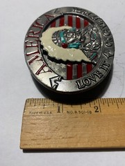 Pewter Belt Buckle Patriotic America Love It or Give it Back NEW sky blue stripe